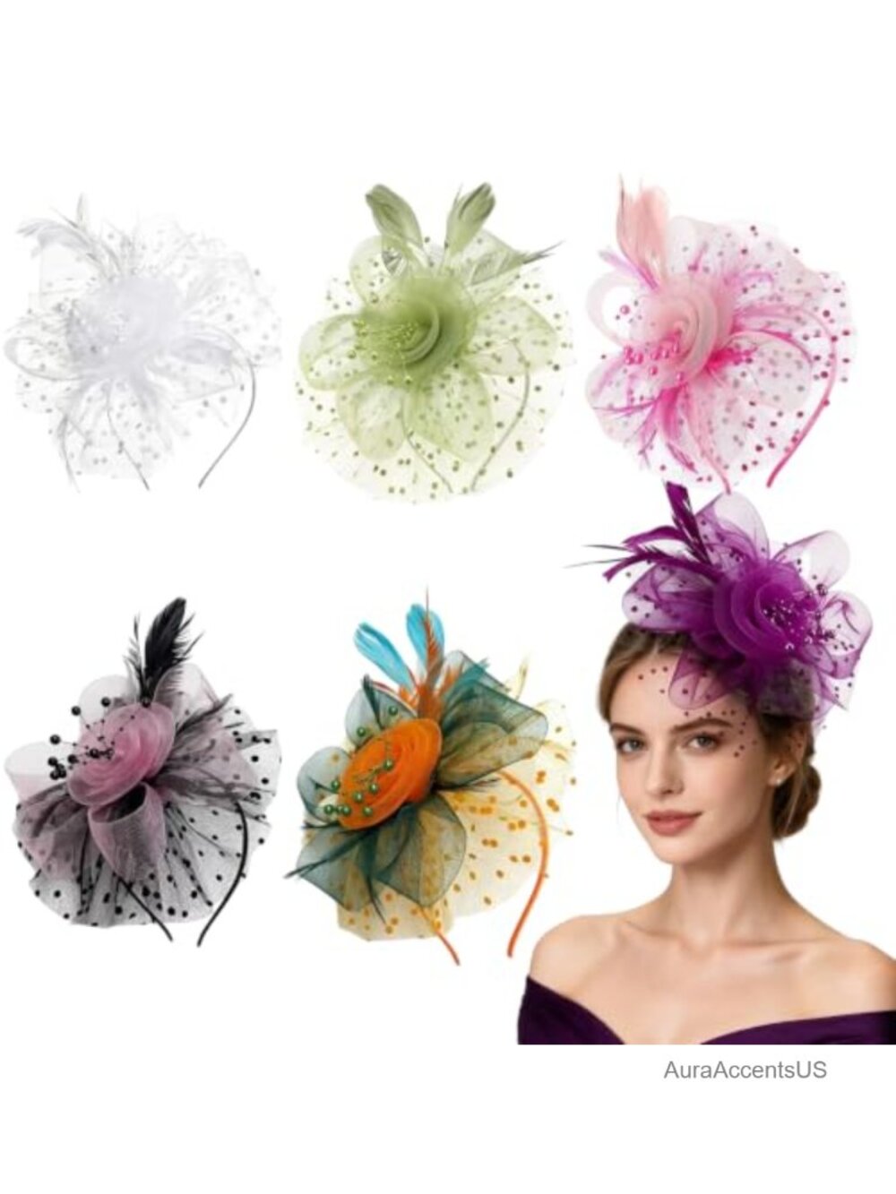 Women's Fascinator Headband Hat Organza Feathers Floral Tea Party Derby